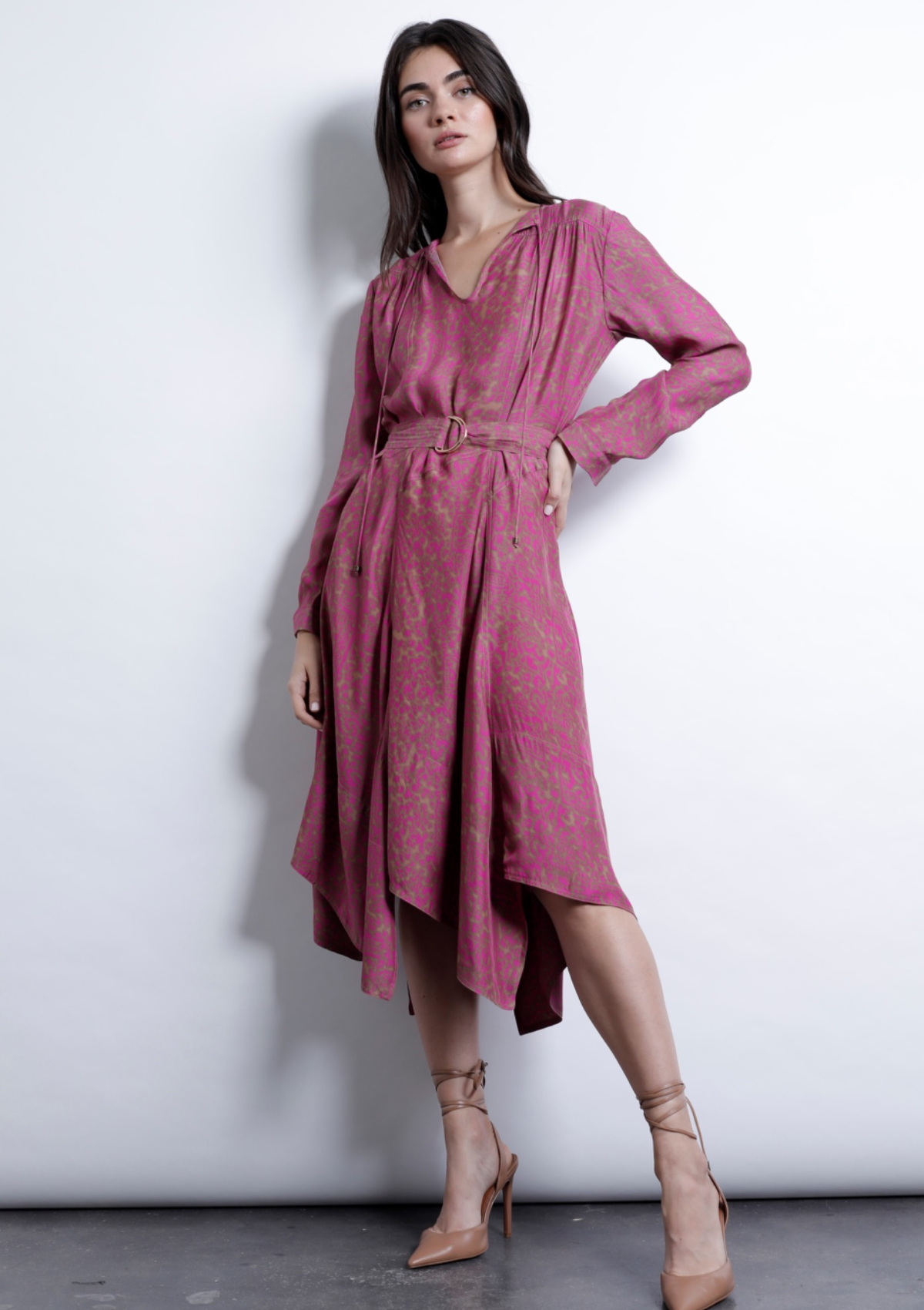AVA PRINT MIDI DRESS - HOT PINK MULTY