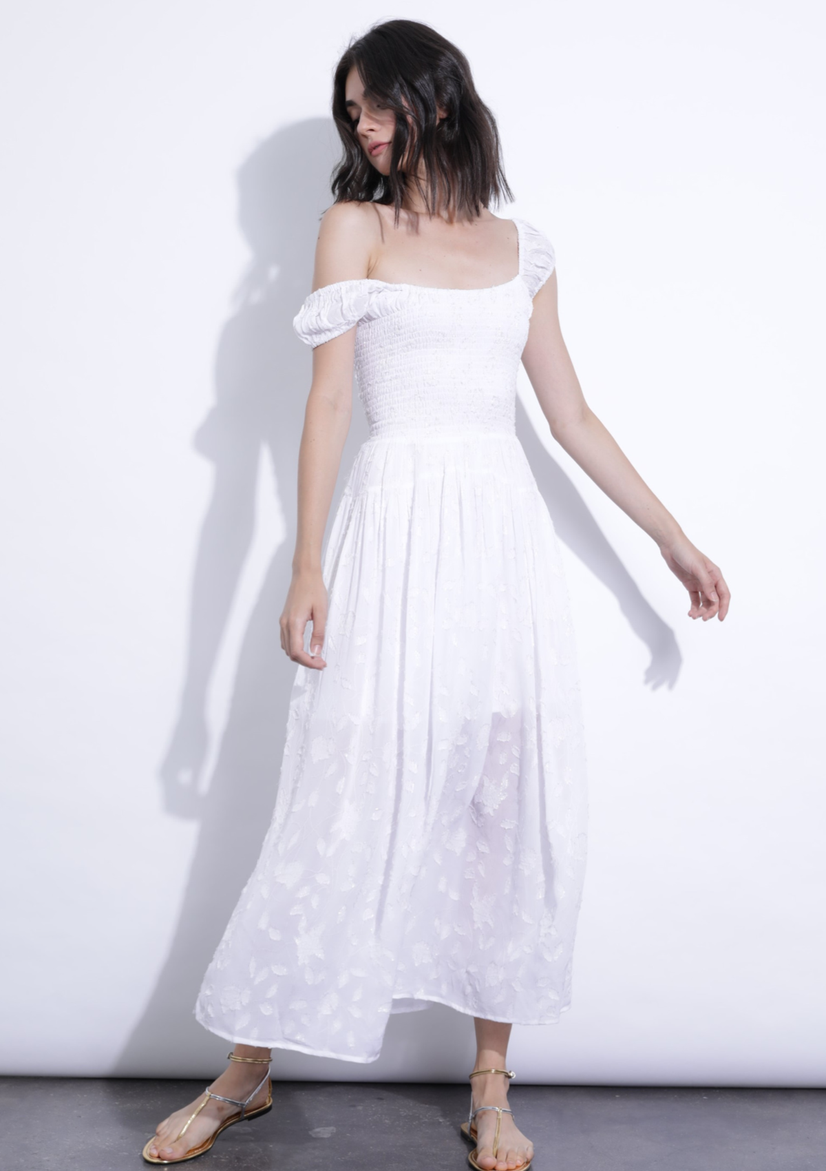 VALERIE SMOKED MIDID DRESS - WHITE
