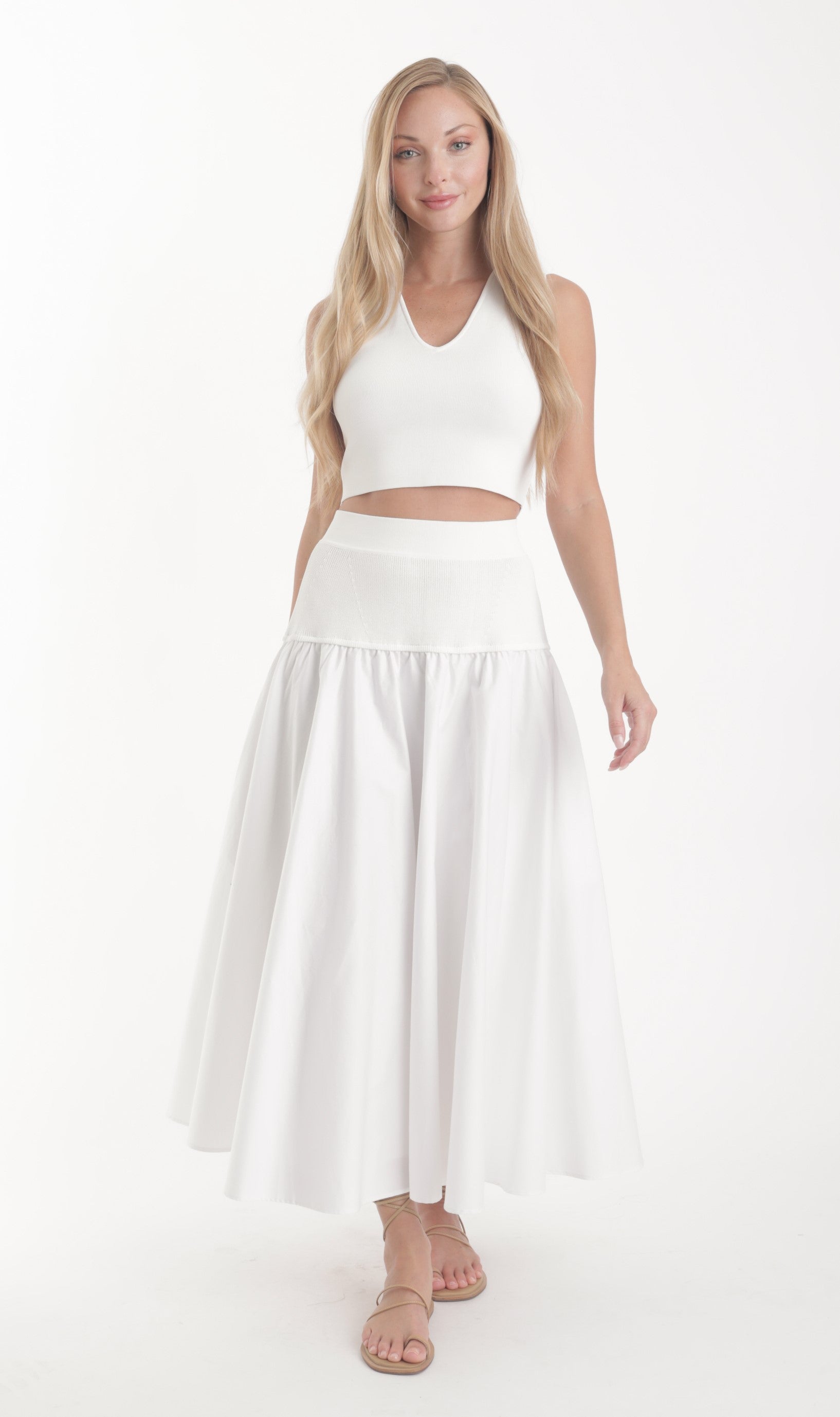 Woman With Stylish White Dress in white background 
