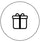 Black outline of a gift box with a bow in a circular border