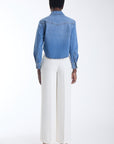 Alex high waisted wide leg trousers in ecru, back view on model.
