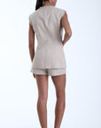 Woman wearing beautiful set on white background 
