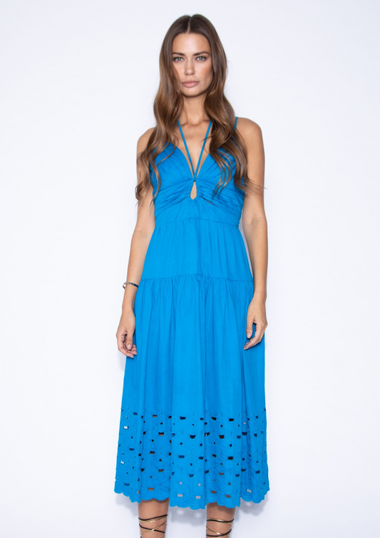 HEDY EMBROIDERED MIDI DRESS - AZURE