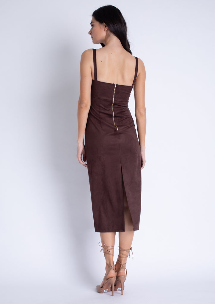 Olivia Suede Brown Midi Dress