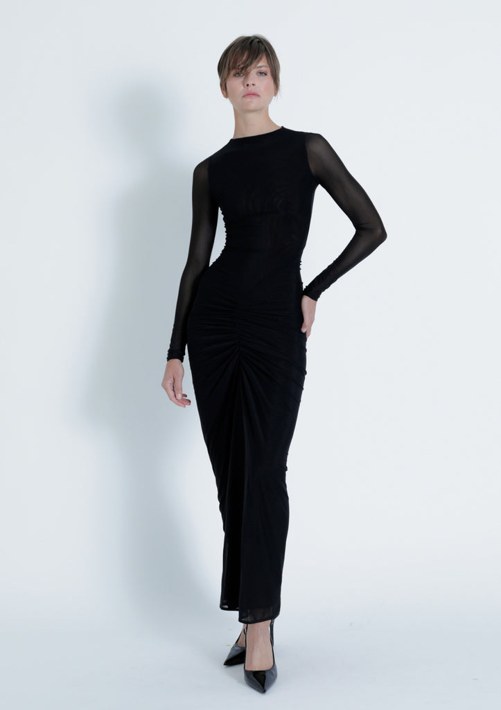 Ariana Solid Mesh Maxi Dress