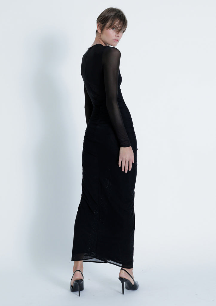 Ariana Solid Mesh Maxi Dress