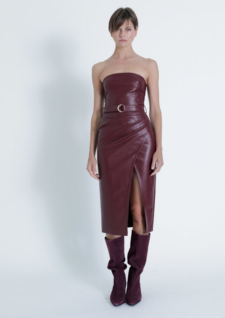 Samantha Strapless Vegan Leather Midi Dress