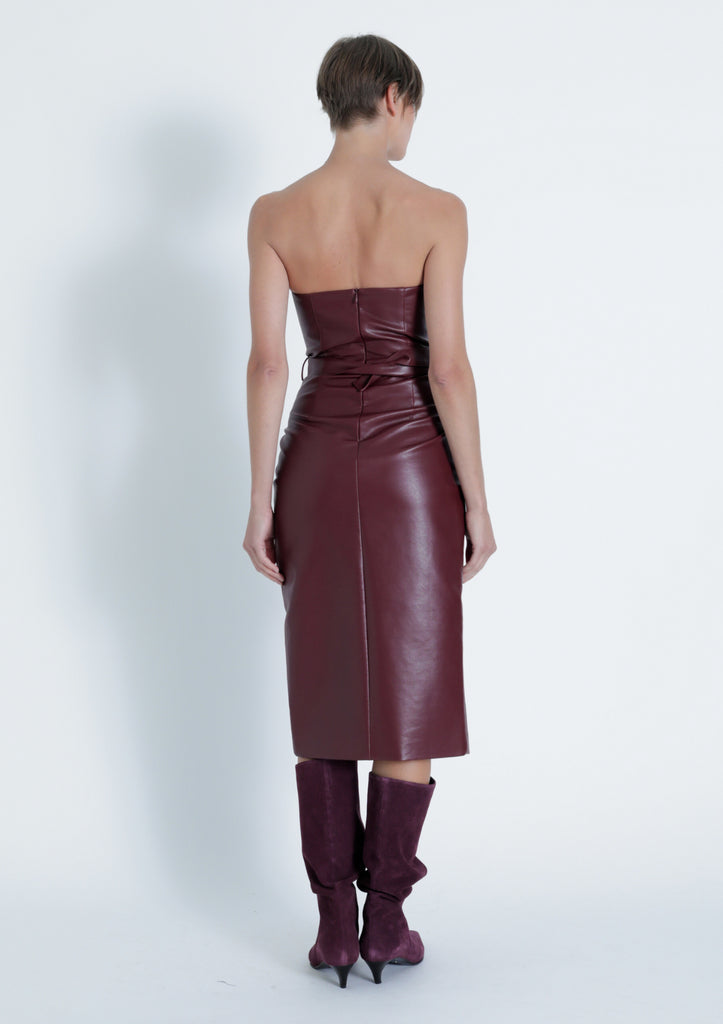 Samantha Strapless Vegan Leather Midi Dress