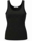 Karina Grimaldi Bowie Embellished Knit Tank in black, front view, scoop neck with allover gold studs