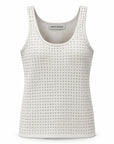 Karina Grimaldi Bowie Embellished Knit Tank in ivory, front view, scoop neck with allover studs