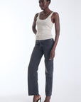 Karina Grimaldi Bowie Embellished Knit Tank in ivory, front view on model, scoop neck with allover gold studs