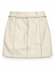 Karina Grimaldi Brair Vegan Leather Skirt in stone, back view with punched trim at the hem