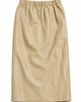 Karina Grimaldi Enzo Vegan Leather Skirt in camel, back view, plain back with an elasticated waistband.