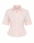 Maris poplin shirt showing the point collar, short sleeves and tonal buttons.