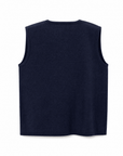 Karina Grimaldi Onyx Knit Set top in navy, back view, cropped and sleeveless with a plain back.