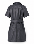 Mallie vegan leather mini shirtdress in navy showing the western yoke seaming, back view.