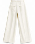 Alex high waisted wide leg trousers in ecru showing the wide straight leg, back view.