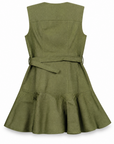 Sain mini dress in army green showing the panelled bodice, back view.