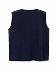 Onyx knit top in navy, cropped and sleeveless, back view.