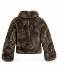 Karina Grimaldi Noelle Fur Jacket in espresso, back view, cropped shaggy fur with an oversized collar and long sleeves