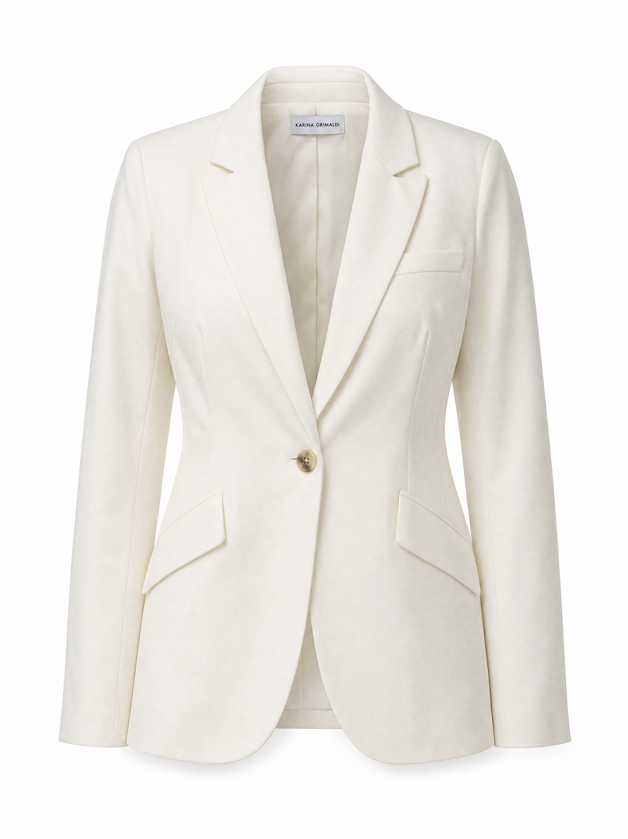 Agus cropped blazer in ecru showing the structured shoulder, back view.