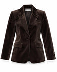 Karina Grimaldi Shon Velvet Jacket in chocolate brown, front view