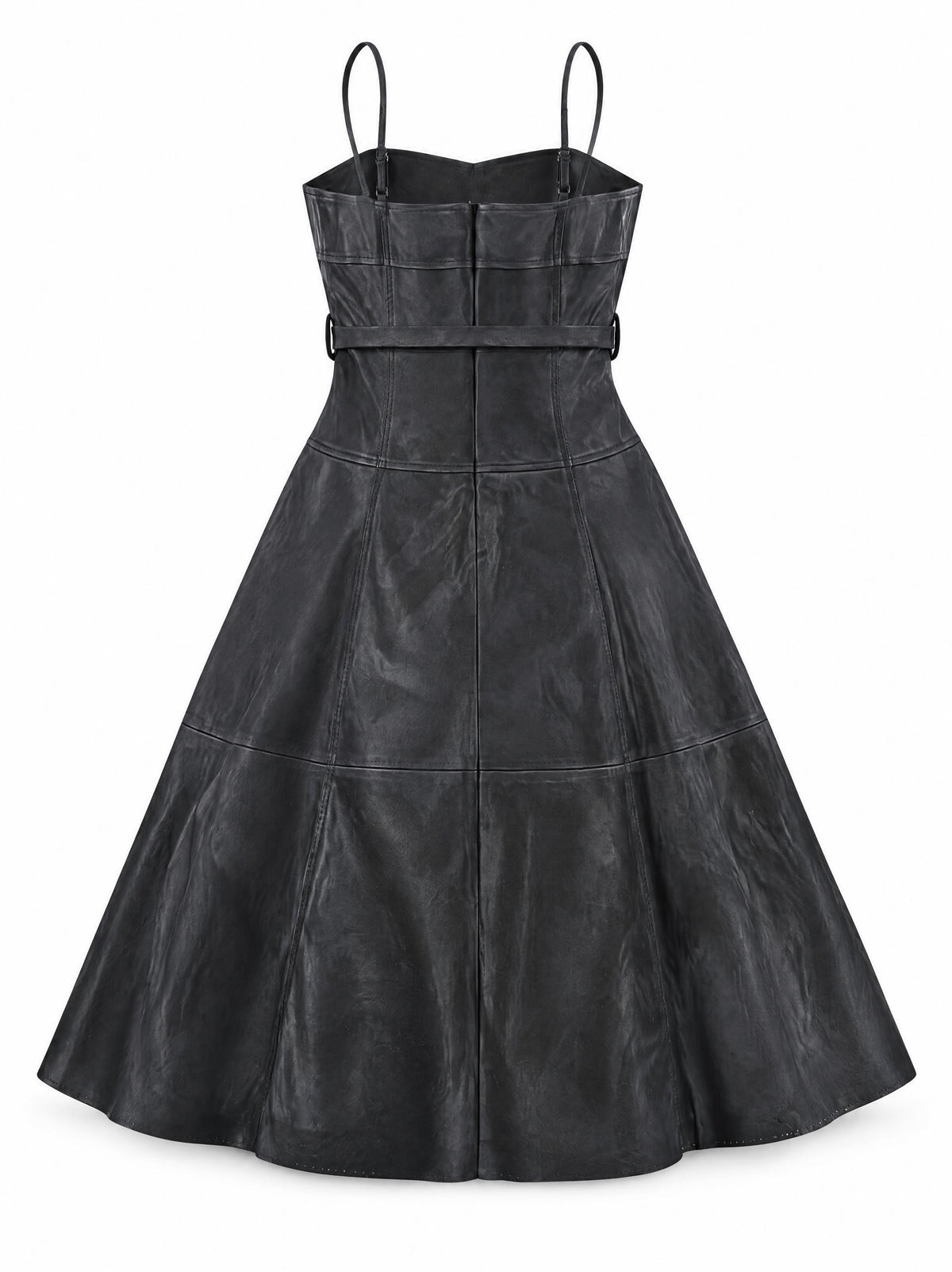 Karina Grimaldi Sofia Vegan Leather Dress in black, back view