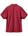 Karina Grimaldi Thea Blouse in mulberry satin, back view showing the stand collar and centre seam