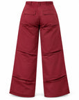 Karina Grimaldi Thea Pants in mulberry satin, back view with two flap pockets