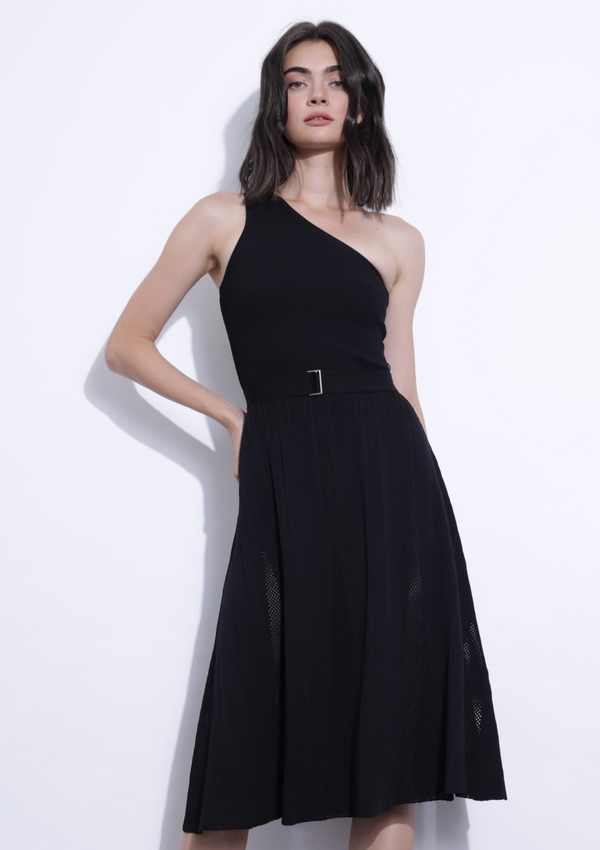 AMELIE KNIT MIDI DRESS - BLACK