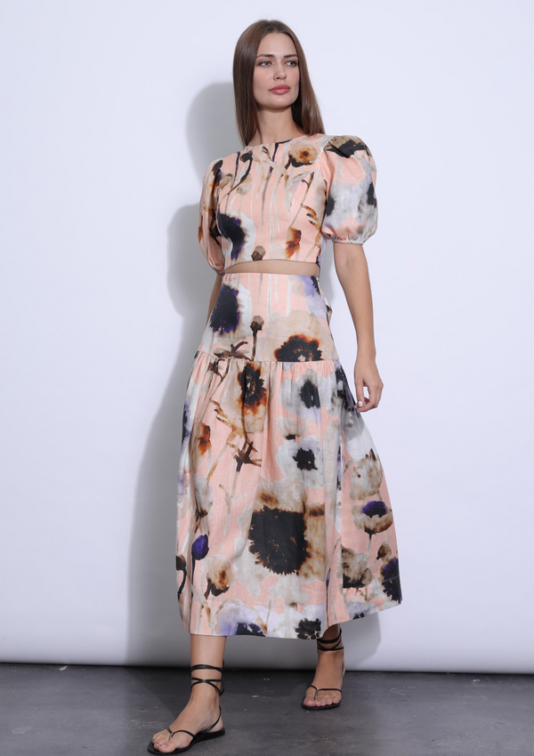 SUNITA PRINT TOP - PEACH MONET